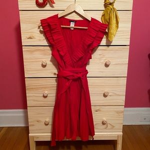 Aqua Brand Pleated Red Wrap Dress
